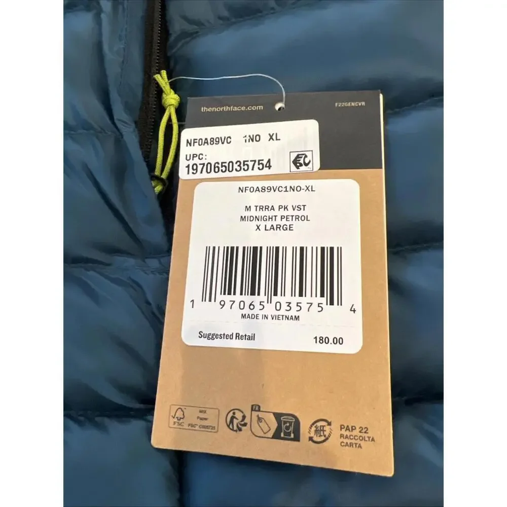 $180 The North Face Terra Peak Insulated Hiking Camping Vest Petrol Blue XL